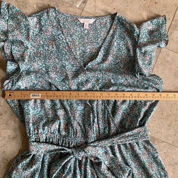 Lauren Conrad Women's Floral Flutter Sleeve Faux Wrap Midi Dress Ruffle Hem Line - Picture 3 of 8